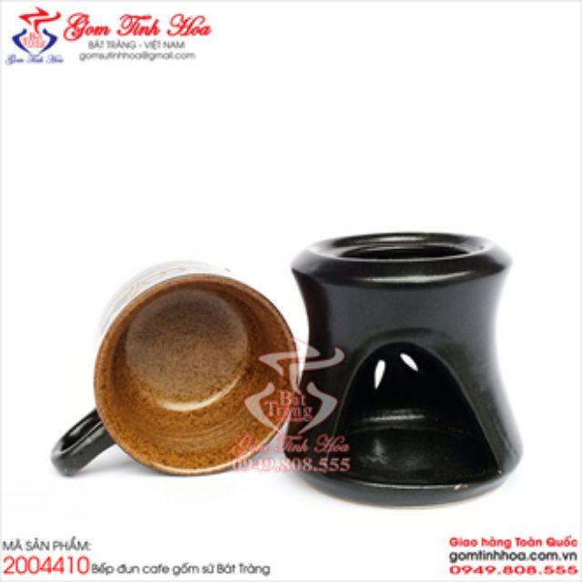 Bếp đun cafe gốm sứ men đen lòng gốm dáng cốc vuông