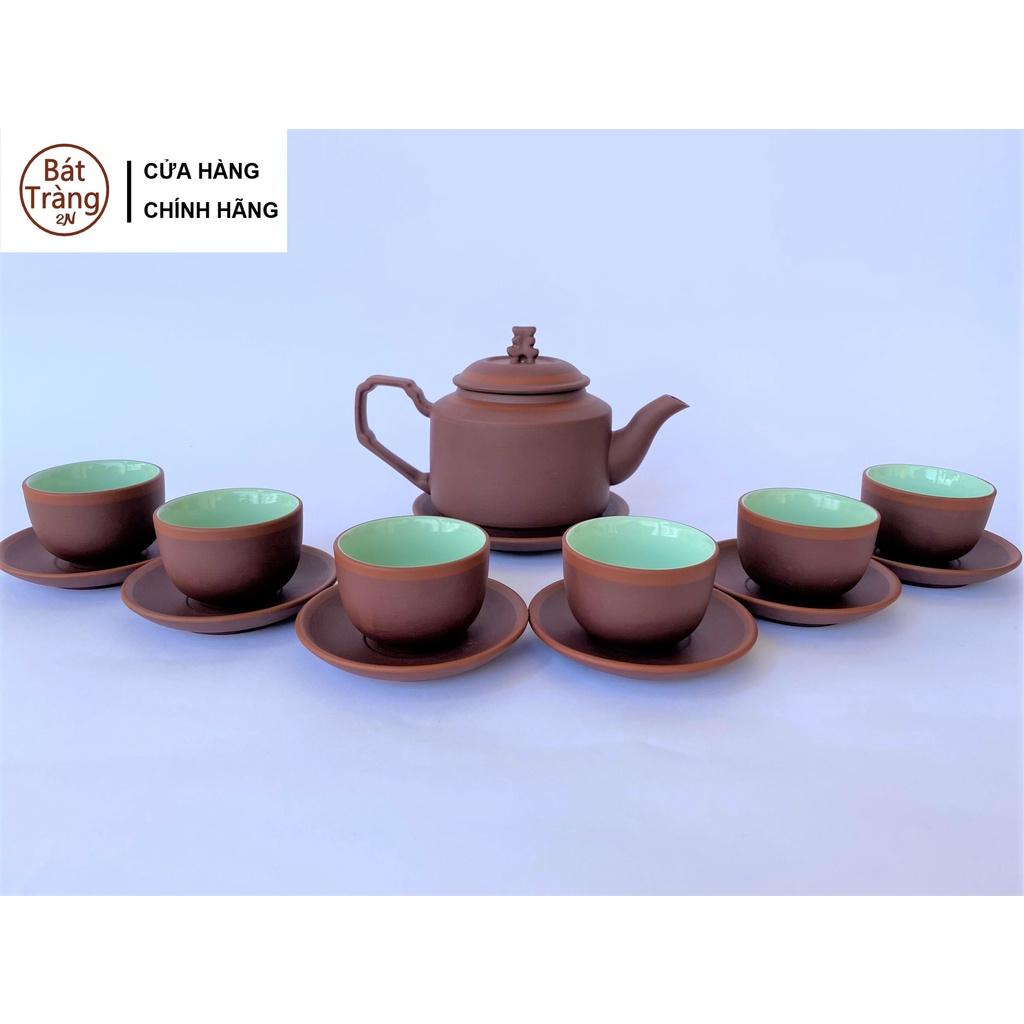 Ấm Chén Trà Tử Sa Bát Tràng Tích Nâu Chỉ Đỏ