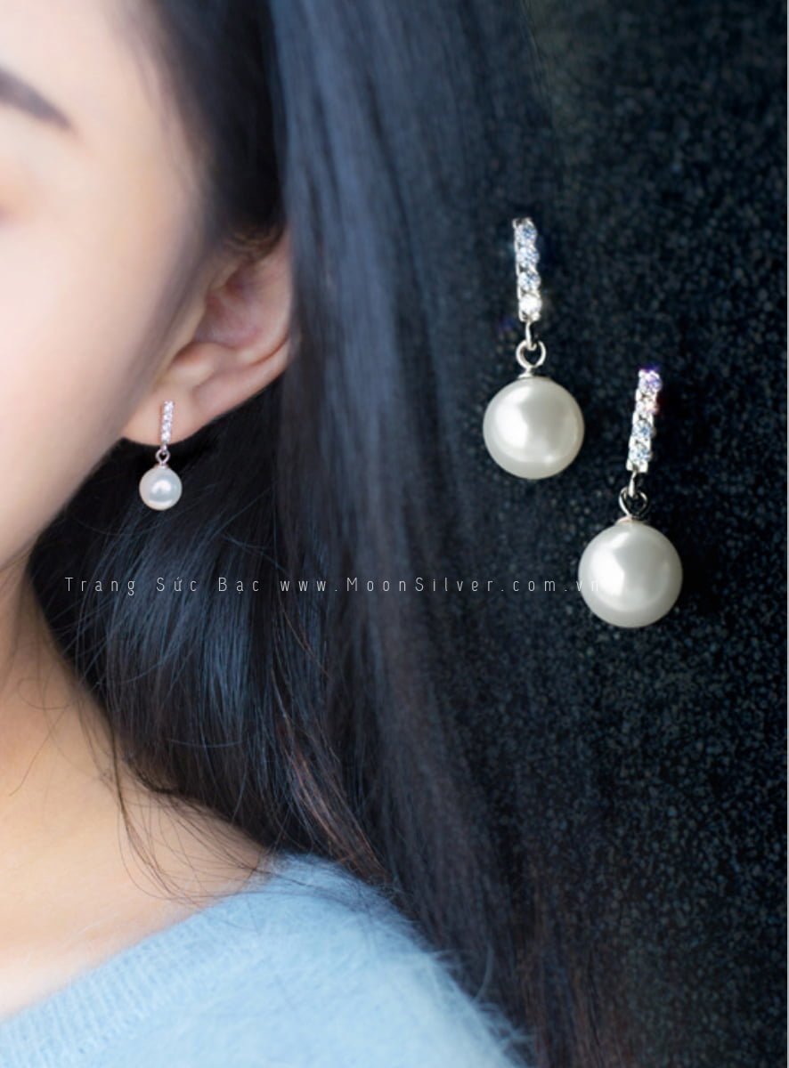 Khuyên tai ngọc trai bạc