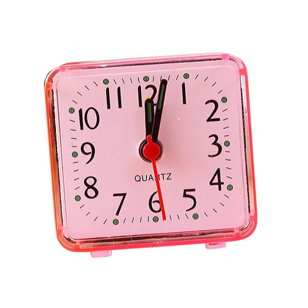 2X Mini Square Quartz Clock Travel Alarm Clock Bedroom Home Table Clock Pink