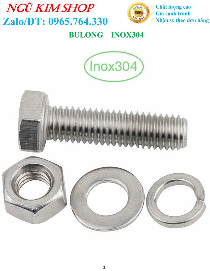 BULONG M8 x 60 INOX304 _ TUỲ CHỌN 1 SẢN PHẨM HOẶC CẢ BỘ