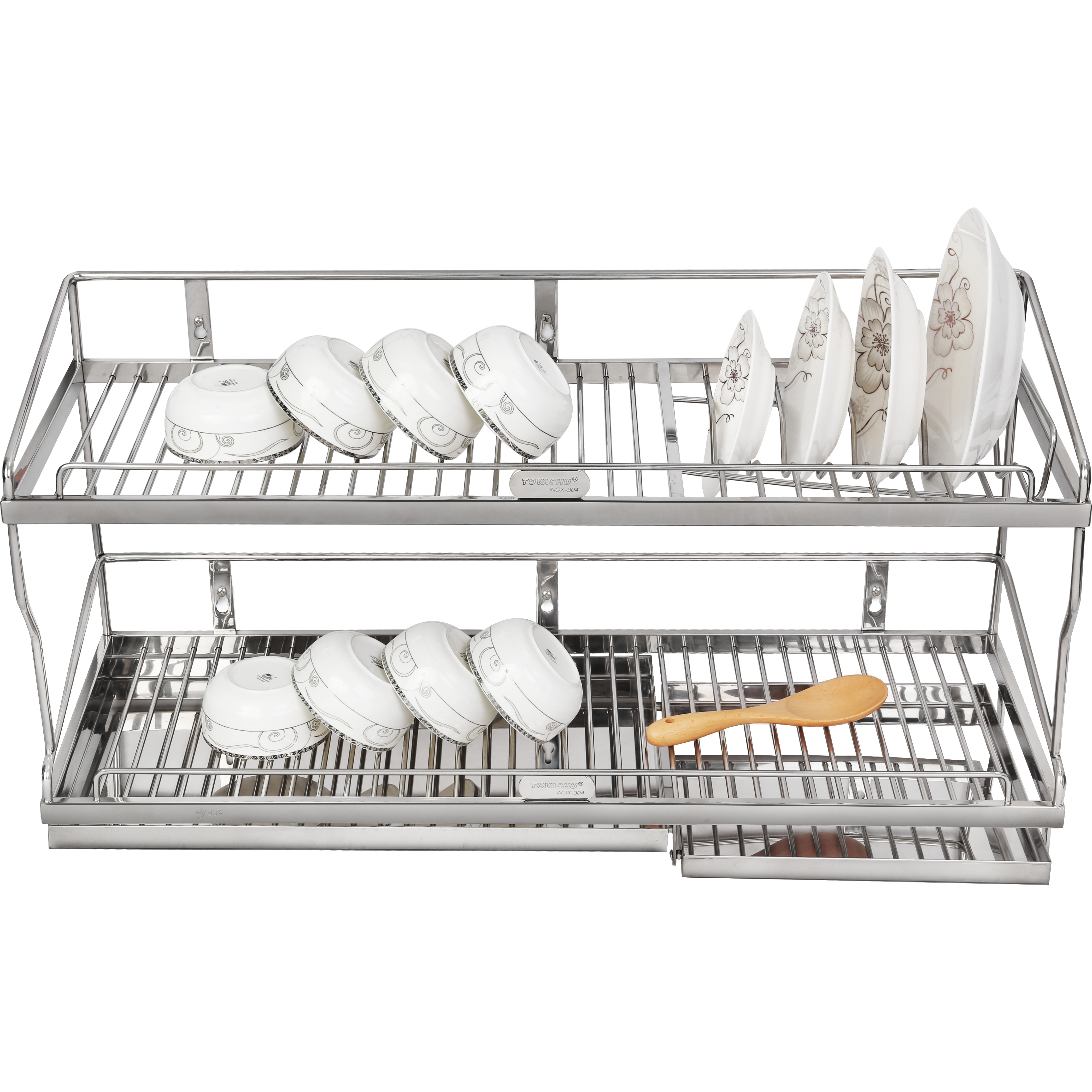 Kệ sóng chén 2 tầng bắt vít inox 304 TOVASHU nhiều kích thước