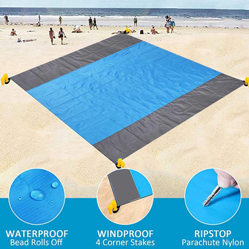 Loại Lớn 200X210CM Bãi Biển Thảm Chống Cát Không Đi Biển Chống Cát Đi Biển Chăn Bỏ Túi Dã Ngoại 4 mỏ Neo Gió Ngăn Ngừa Cát Chống Thảm