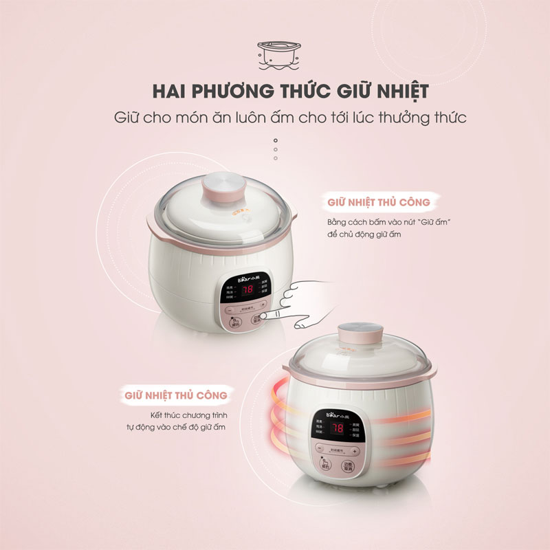 Nồi ninh , hấp, nấu cháo, nấu đồ ăn dặm cho bé 4in1 0,8L - Chính hãng Bear DDZ-B08C1