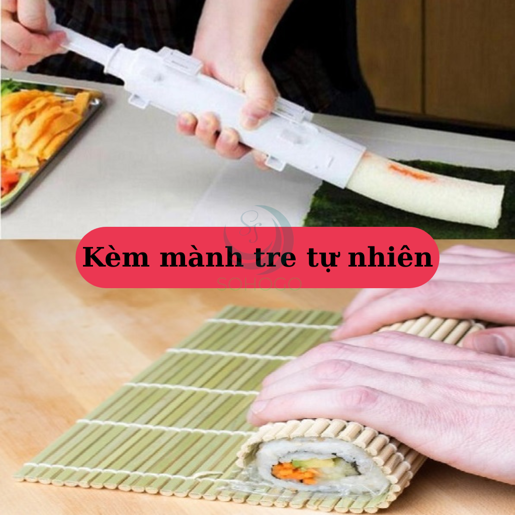Ống Nén Sushi Thông Minh Kèm Thảm Cuộn Dụng Cụ Làm Sushi Siêu Nhanh - Combo Ống &amp; Mành Cuộn