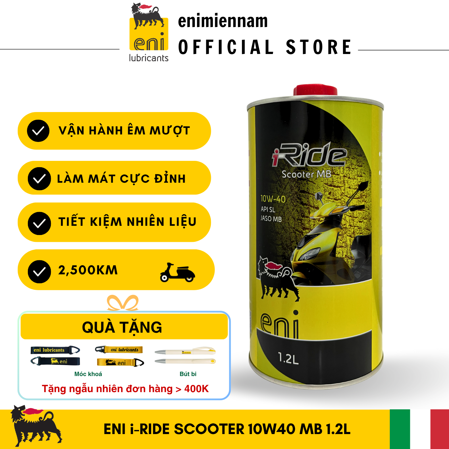 (HCM) (1.2L) Nhớt Eni I-Ride Scooter 10W40 chuyên dụng cho xe Vespa/Piaggio