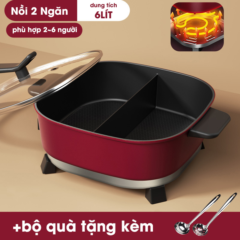 Nồi Lẩu Điện 2 Ngăn PH22105 Bếp Lẩu Nướng Điện Không Khói Đa Năng - Hàng Chính Hãng