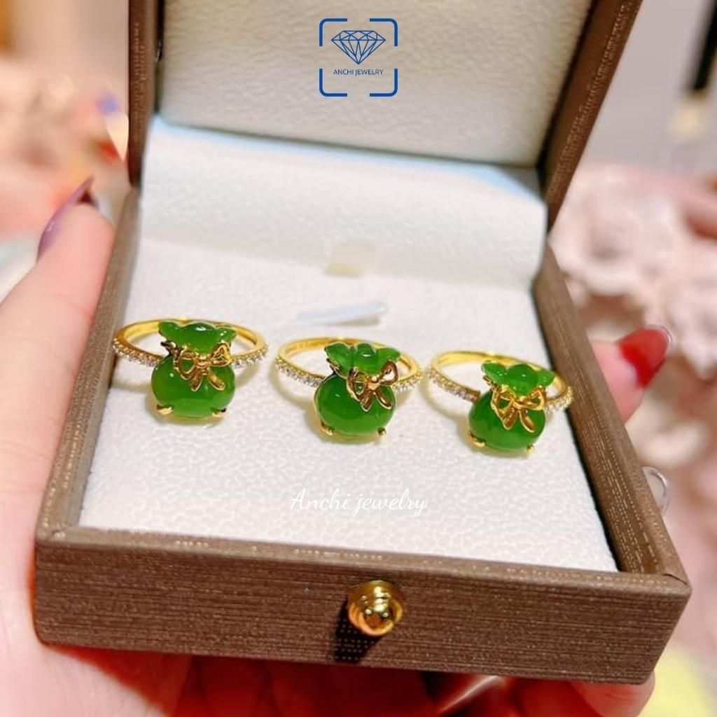 Nhẫn túi tiền tài lộc đá n.g.ọ.c bích phong thủy, Anchi jewelry