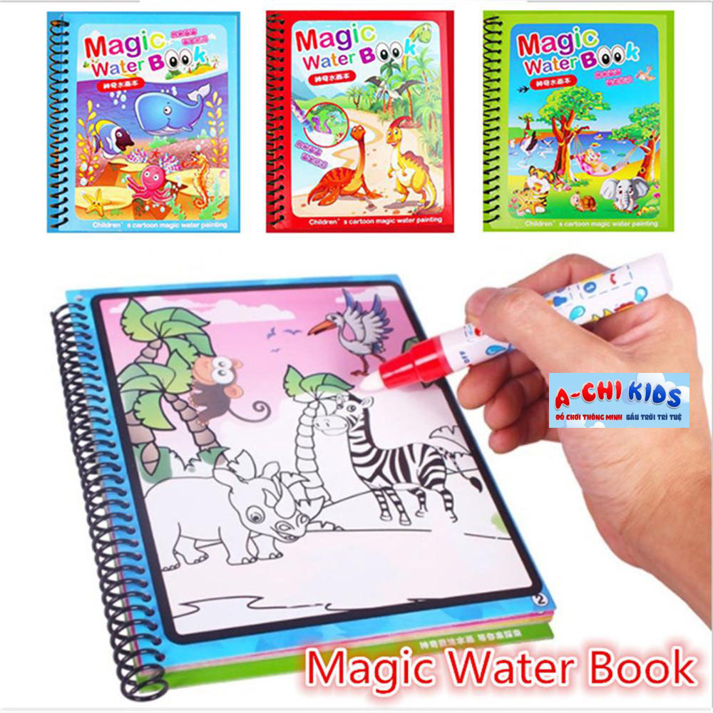 Bộ 3 Tranh Tô Màu Nước Ma Thuật Tự Xóa, Bộ Tập Tô Thần Kỳ, Magic Water Book Cho Bé Tặng 1 Bút Tô Màu Không Bao Giờ Hết Mực