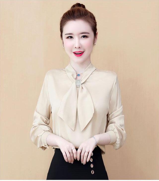 Áo sơ mi công sở phối nơ cổ kèm phụ kiện - SB2001