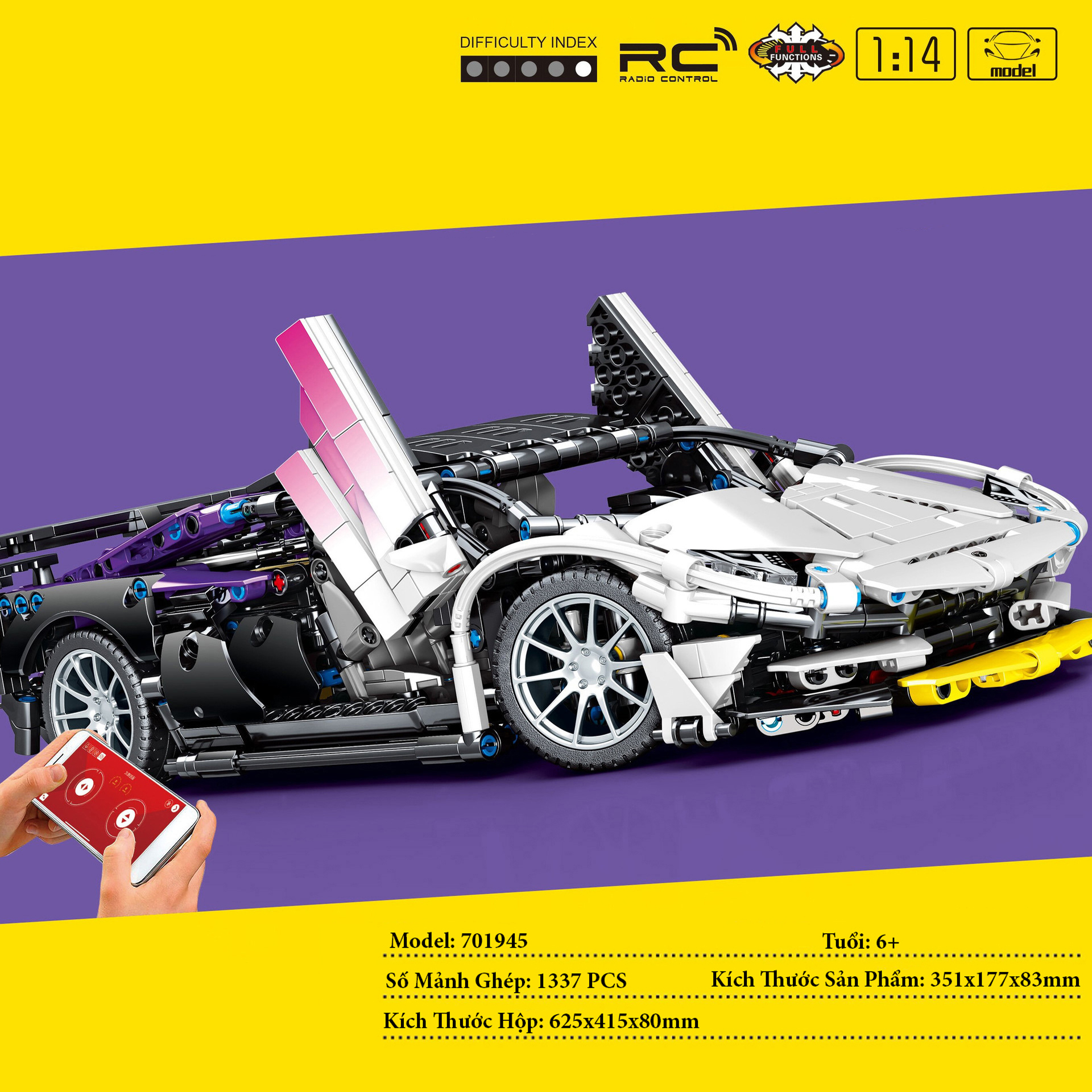 Đồ Chơi Ráp Lắp Kiểu LEGO Mô Hình Xe Lamborghini Aventador Hologram Điều Khiển Từ Xa S701945 Với 1337 PCS