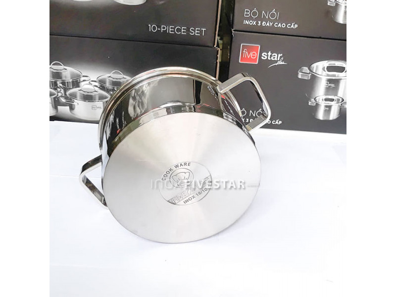 Nồi 3 đáy Inox 304 quai vuông nắp kính Fivestar Plus tặng Chó Rocky