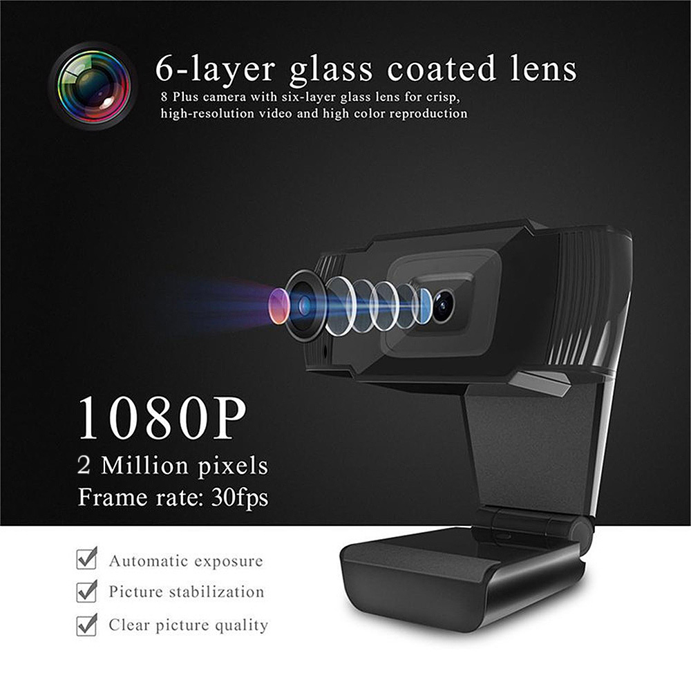 Webcam HD 1080P 30 khung hình / giây tự động lấy nét,giảm tiếng ồn cho máy tính xách tay