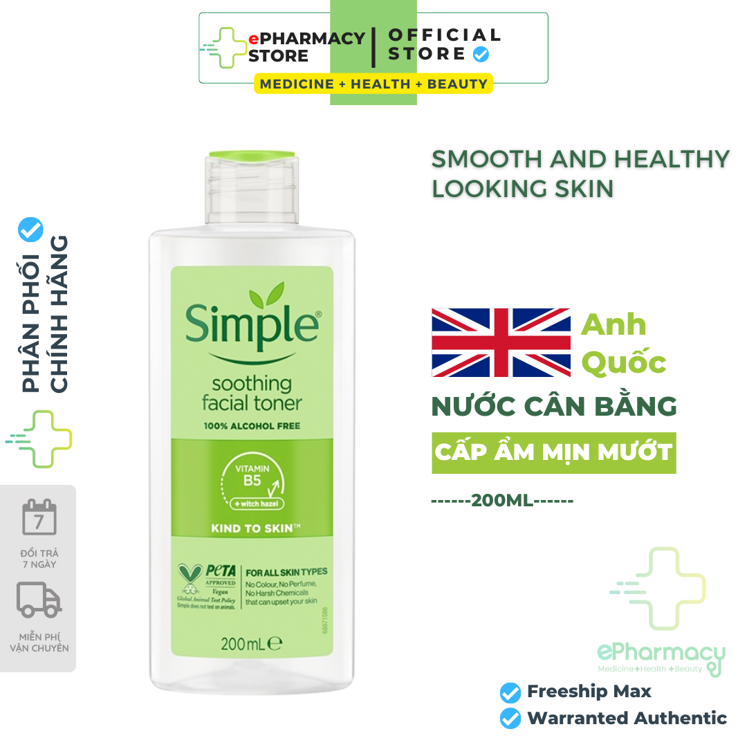 Nước Hoa Hồng Simple Dành Cho Da Nhạy Cảm - Simple Kind to Skin Soothing Facial Toner 200ml