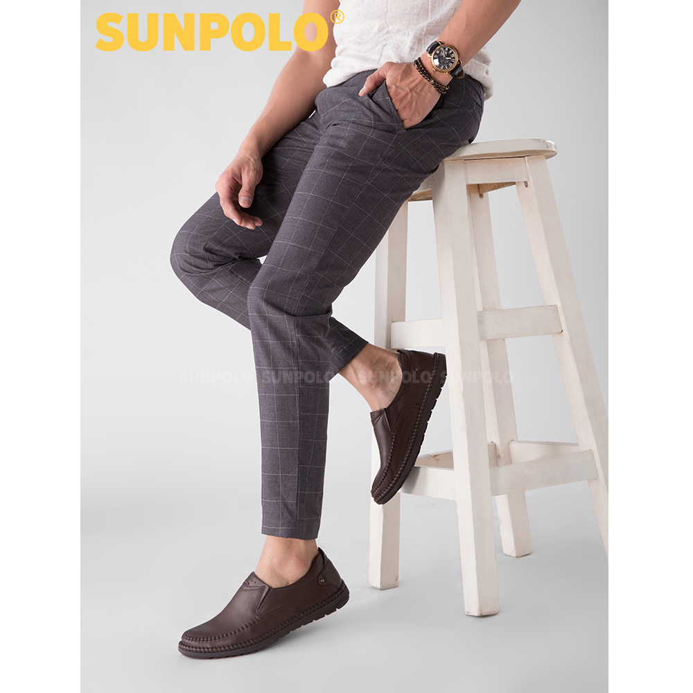 Giày mọi nam da bò đế cao su mũi tròn SUNPOLO MOI011