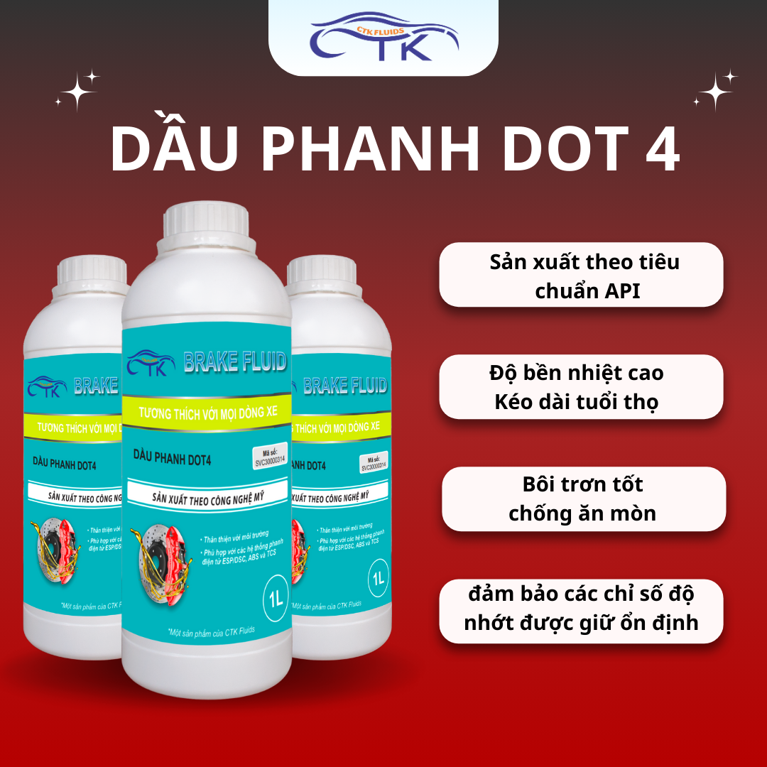 Dầu Phanh DOT 4 Dung Tích 1L CTK Chính Hãn, Đạt Chuẩn Quốc Tế, Đảm Bảo Hiệu Suất Phanh Tối Ưu, Phù Hợp Mọi Dòng Xe Ô Tô, Khuyến Nghị Dùng Cho Cả Xe Điện