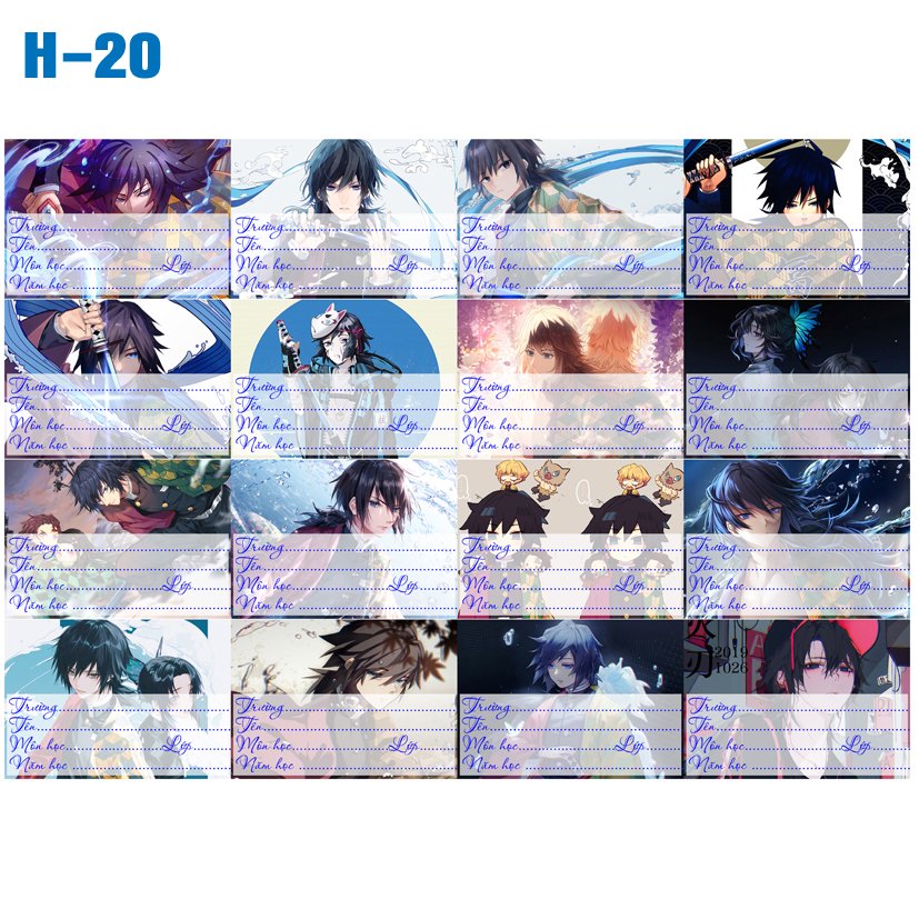 Nhãn vở set 32 nhãn vở Kimetsu no Yaiba các nhân vật