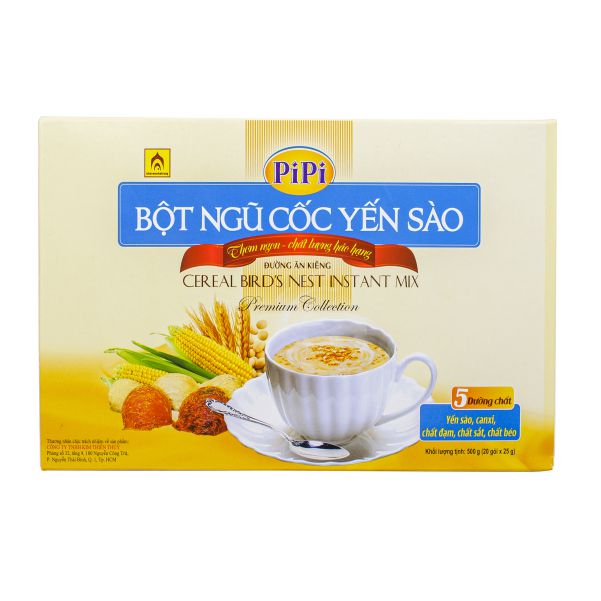 Bột Ngũ Cốc Yến Sào PiPi - Nhà Yến Nha Trang - Hộp 10 Gói  - Loại Ít Đường - Bột Ngũ Cốc Ăn Kiêng Giảm Cân - Bột Ngũ Cốc Dinh Dưỡng - Hàng Chính Hãng