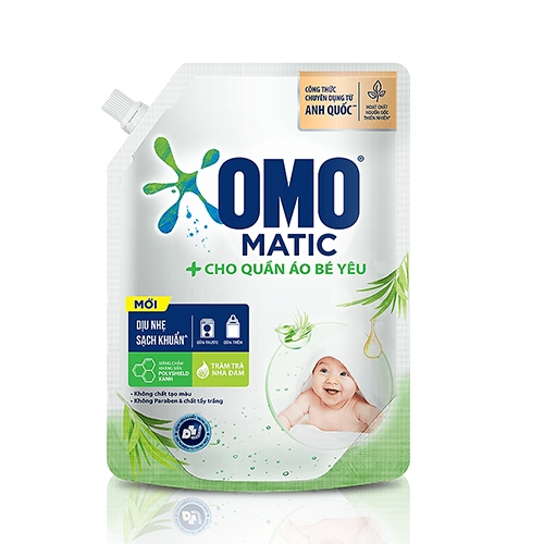 Túi Nước Giặt Omo Matic Cho Quần Áo Bé Yêu Chiết Xuất Tràm Trà Và Nha Đam Dịu Nhẹ, Sạch Khuẩn 3.6Kg