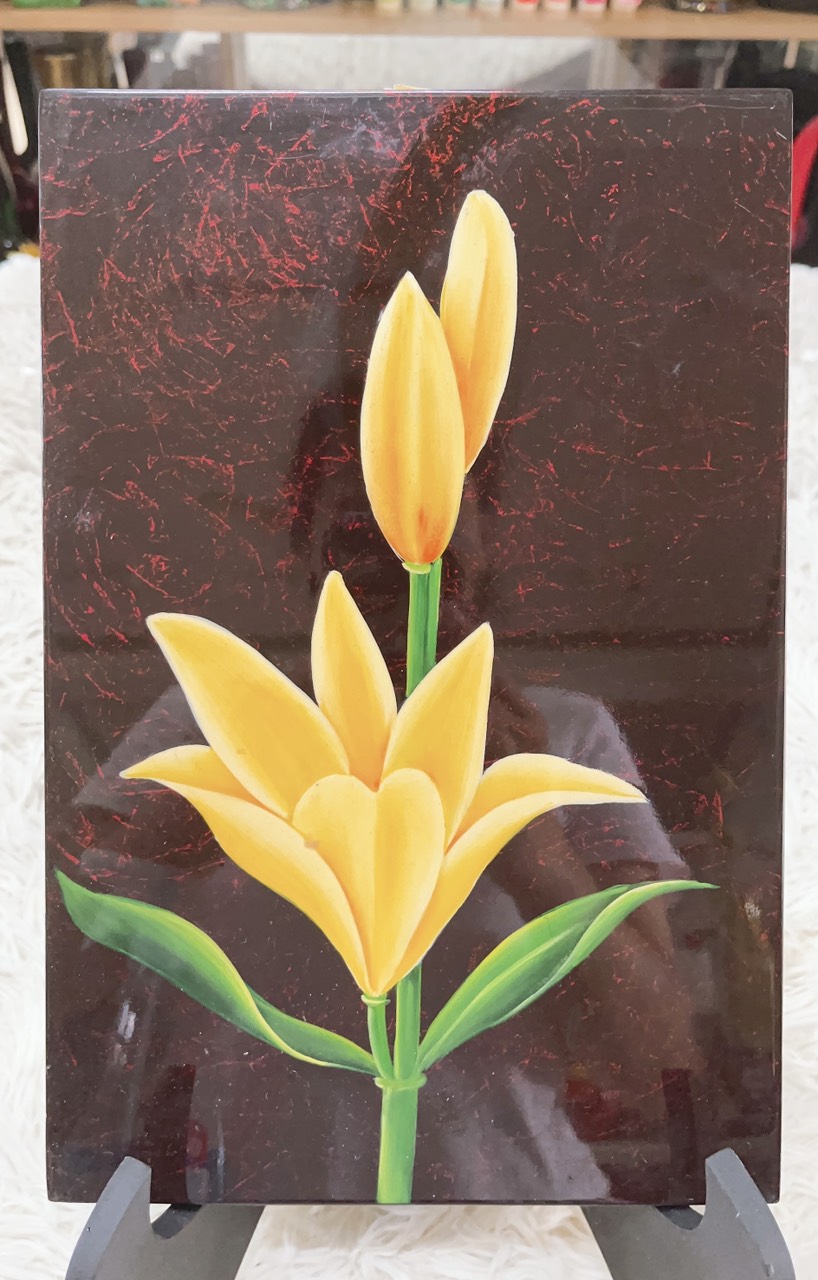 Tranh sơn mài cao cấp vẽ hoa nhiều màu sắc đa dạng mẫu mã size 20x30 cm