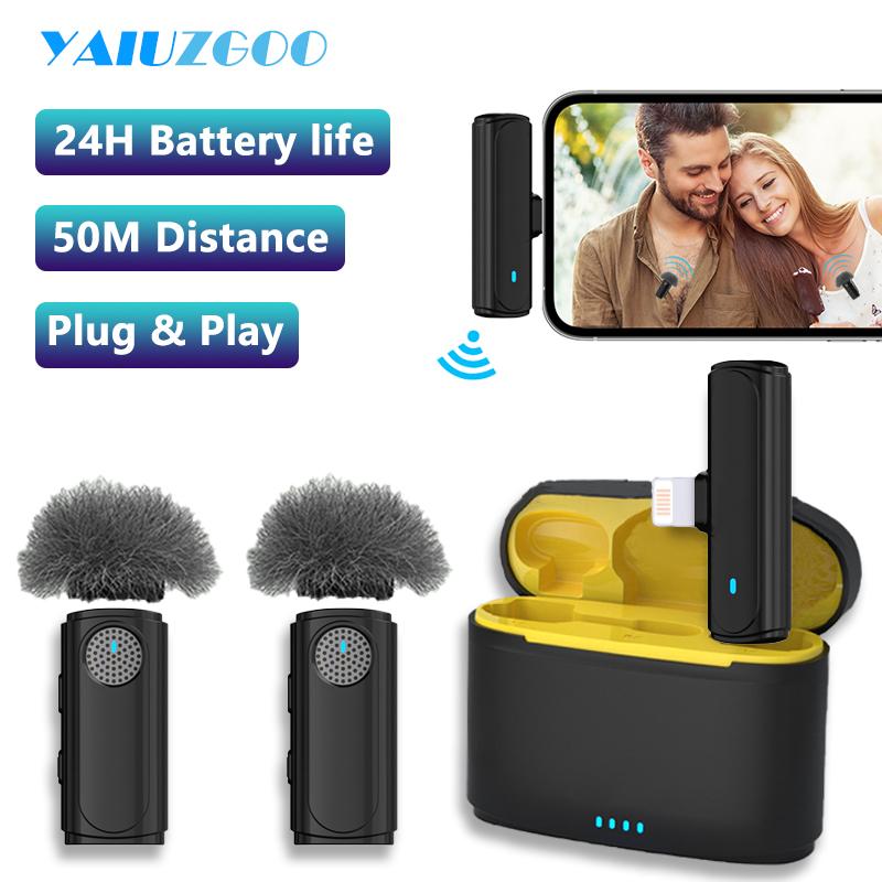 Micrô cài ve áo không dây Bảo vệ gió Giảm tiếng ồn 50M Audio Video Ghi âm giọng nói Mic Lavalier cho iPhone Type-C PC Live Color: Double Type C