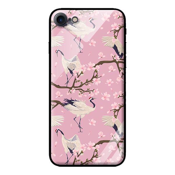 Ốp kính cường lực cho iPhone 7  Hạc Nền Hồng - Hàng chính hãng
