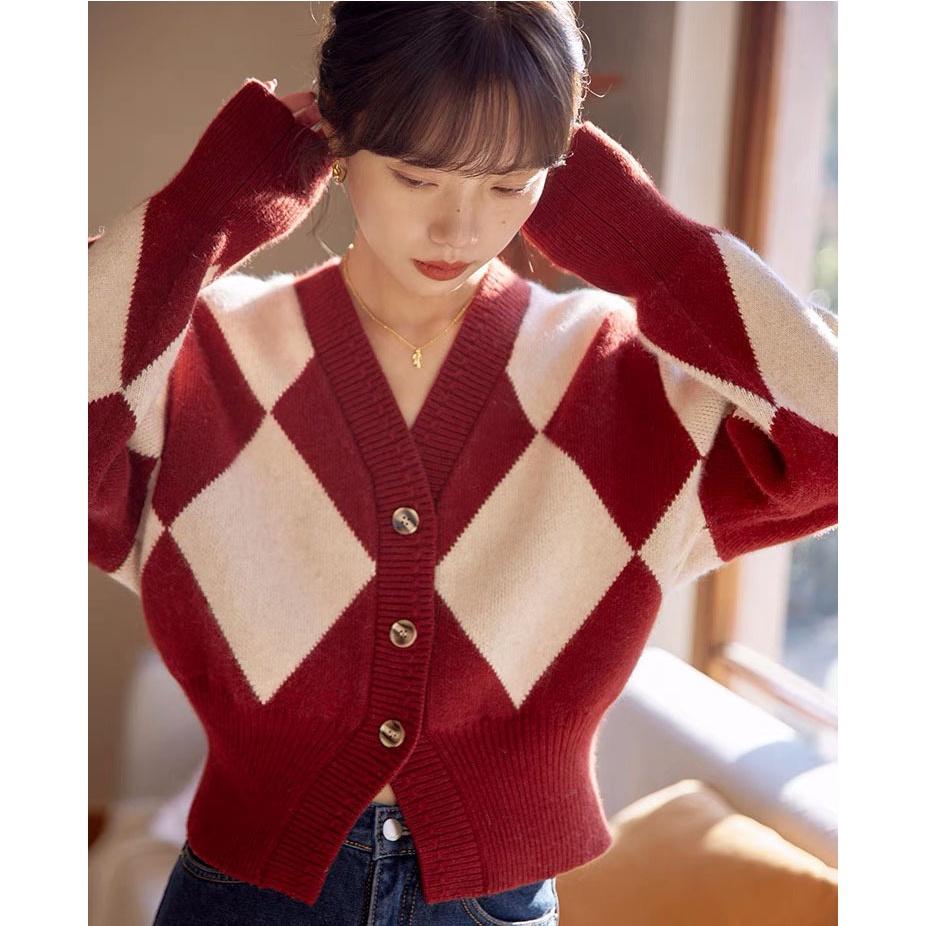 Áo len dệt kim cardigan dáng ngắn nhỏ Hadu shop