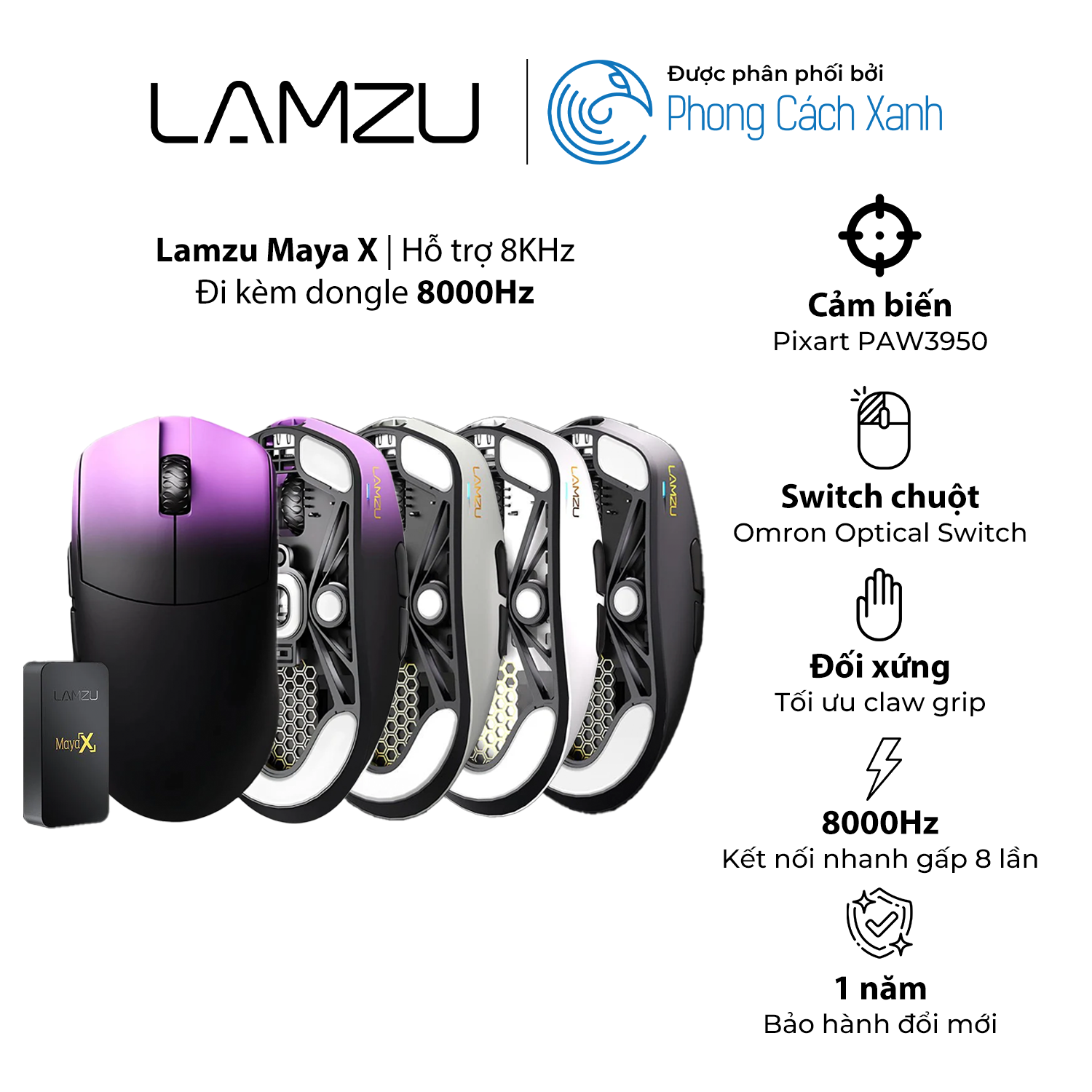 Chuột không dây siêu nhẹ Lamzu Maya X - Hỗ trợ 8KHz - Hàng Chính Hãng