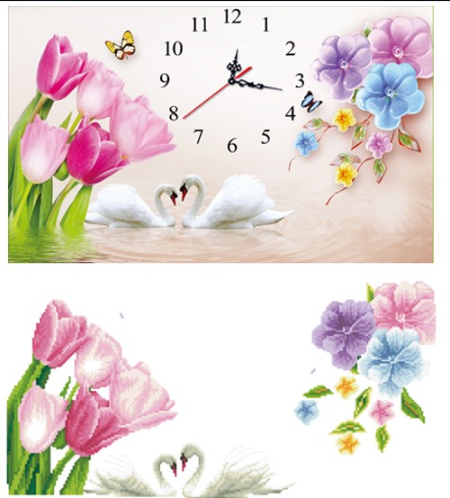 Tranh đính đá đồng hồ hoa tulip VS066 - 75 x 50 cm - chưa đính