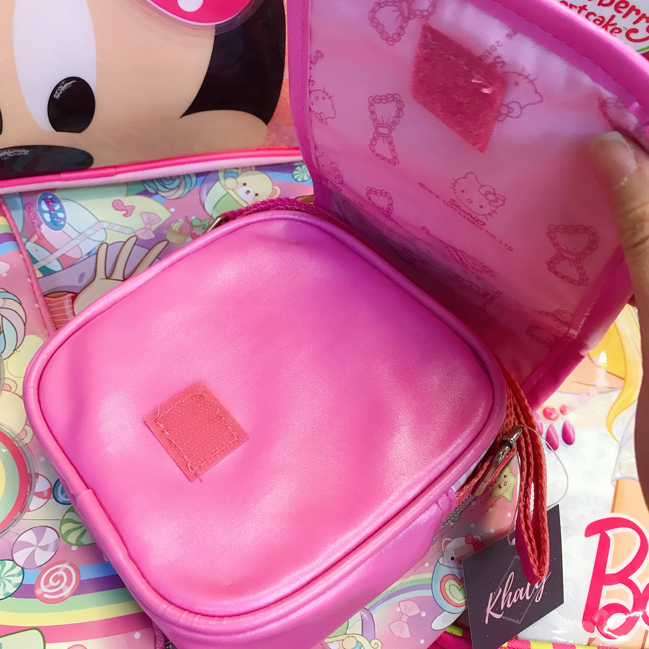 Túi đeo chéo vuông hình mèo  Kitty sọc caro màu hồng cho bé gái  - 3009KT024150 -