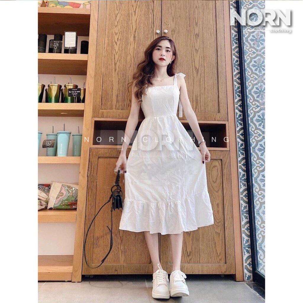 Đầm 2 dây cột nơ vải đũi - NORN Clothing