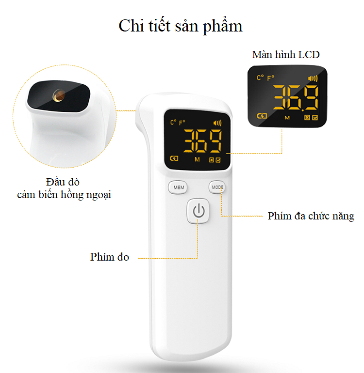 Nhiệt kế đo lường nhiệt độ cơ thể kết quả nhanh, chính xác MJK7