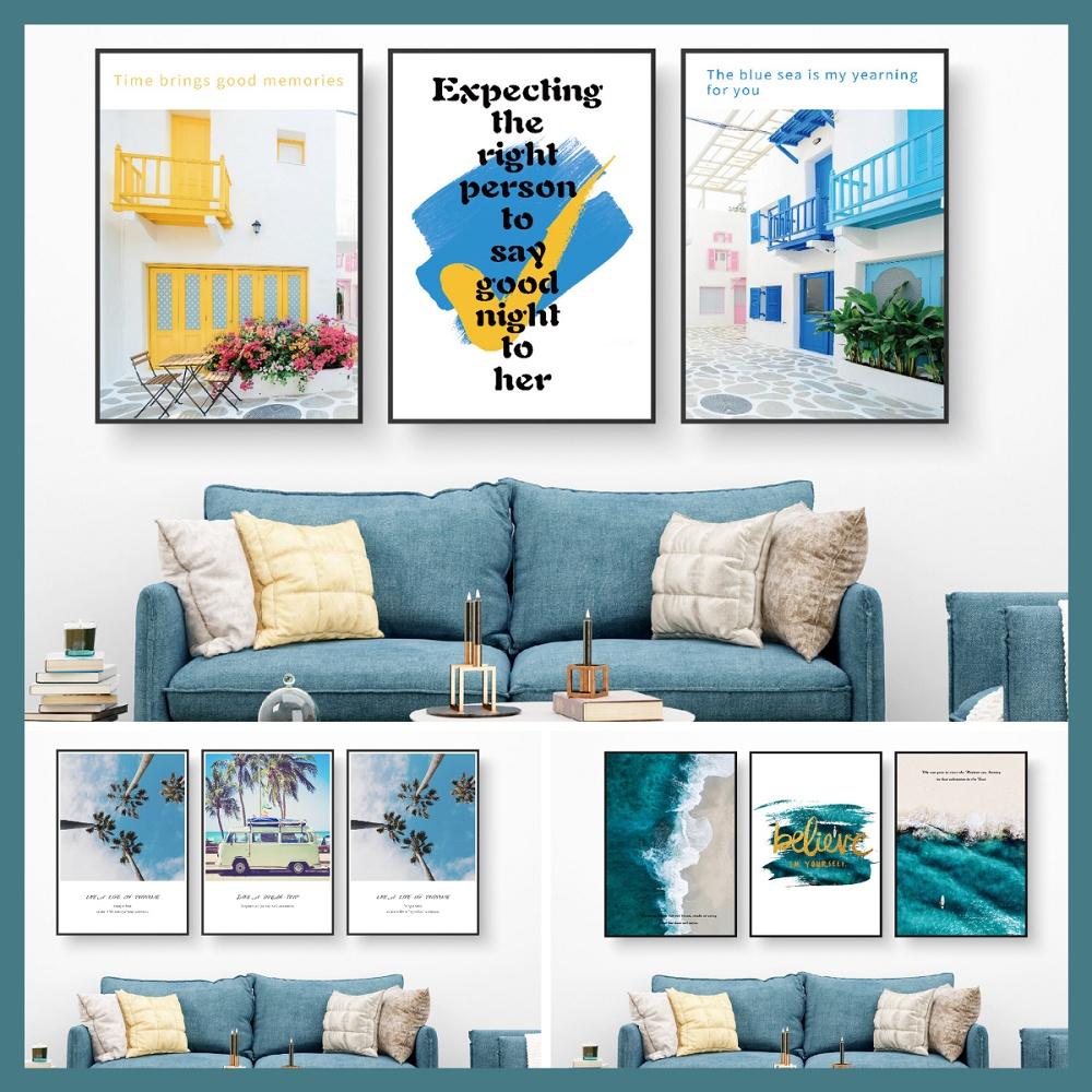 Set 3 tranh vải canvas treo tường kèm khung tranh trang trí - Tranh decor phòng khách, Trang treo cầu thang, Phòng ngủ