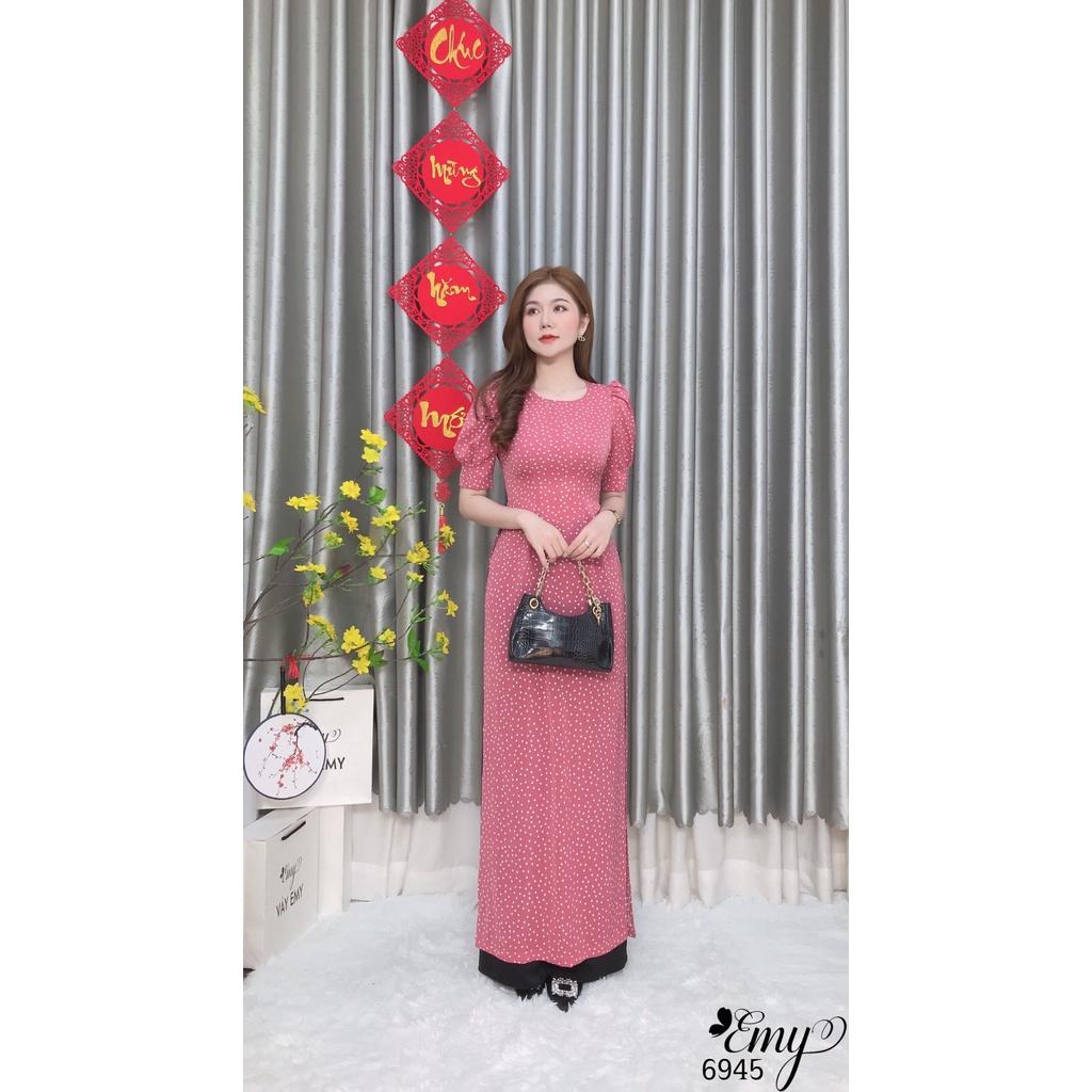 EMY EM6945 Áo Dài Chấm Bi Hồng
