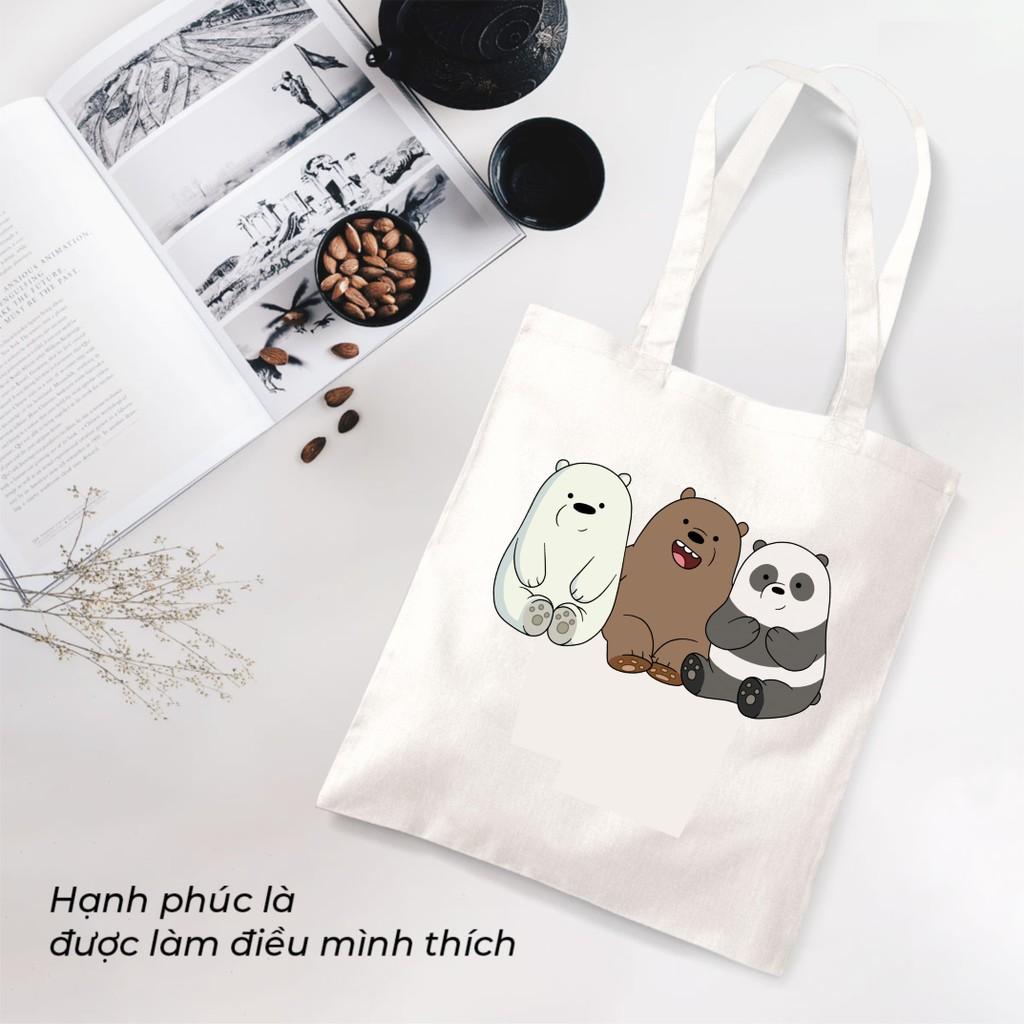 Túi Tote canvas đeo vai in hình 3 chú gấu dành cho cô nàng dễ thương