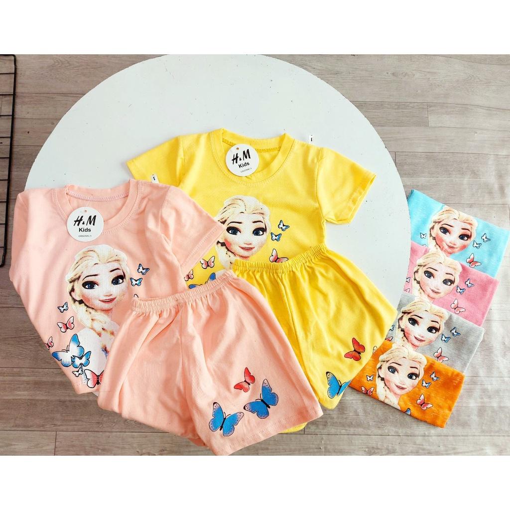Bộ Quần Áo Trẻ Em Cộc Tay In Hình công chúa Dễ Thương Vải thun Cho Bé Gái Từ 10-20kg