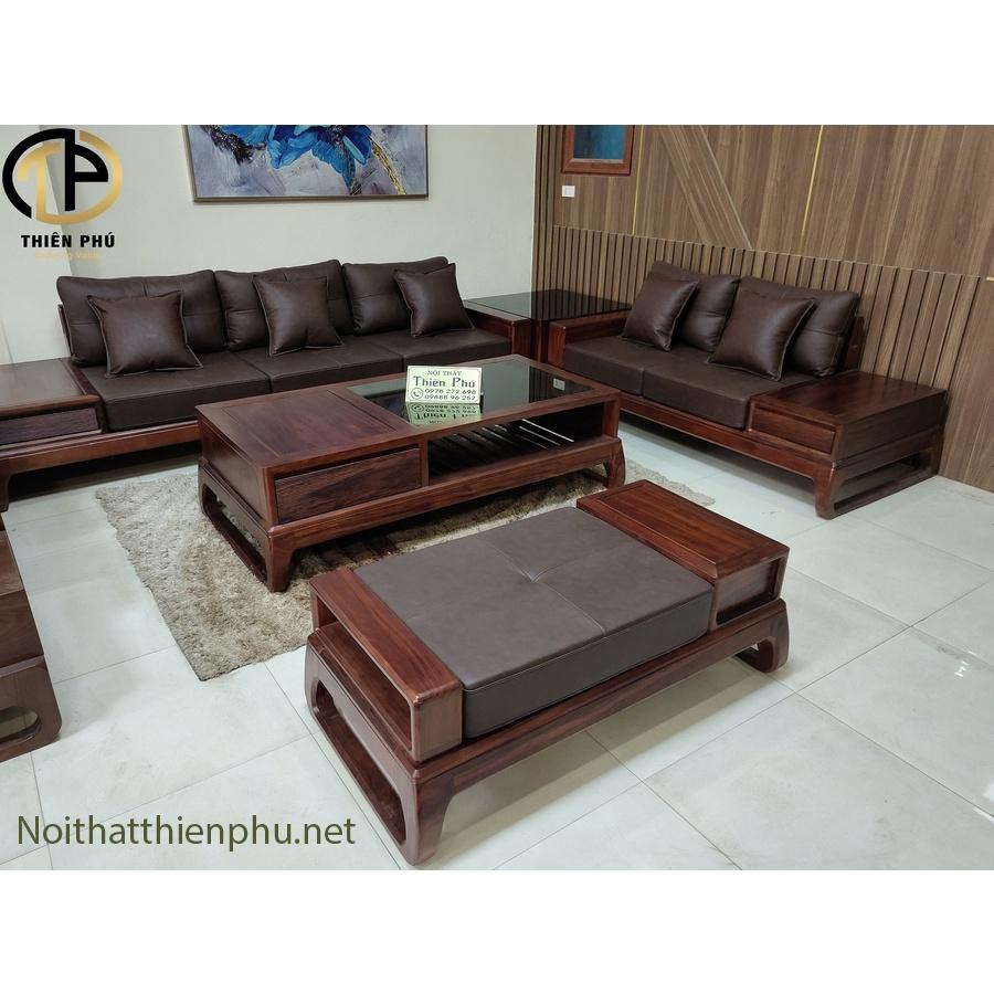 Hàng Kỹ - Sofa Gỗ Hương Xám Chữ U TP235 Tặng Kèm Gối, Kính Hàng Cao Cấp