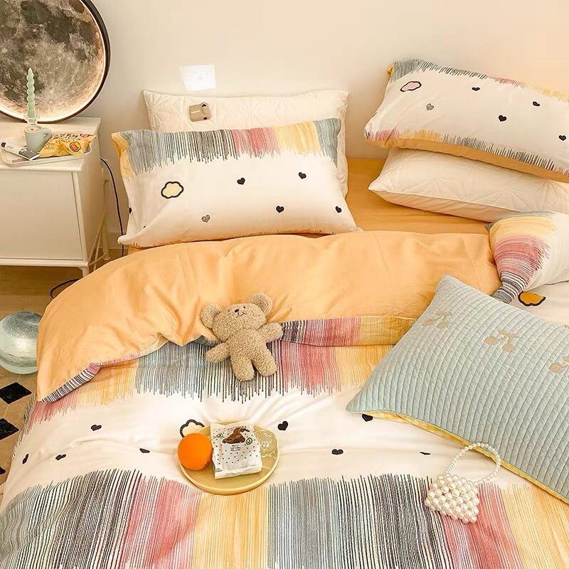 Bộ Chăn Ga Gối Cotton Living 100%cotton Hàng Nhập Khẩu Cao Cấp 4 Món Thỏ Cầu Vồng