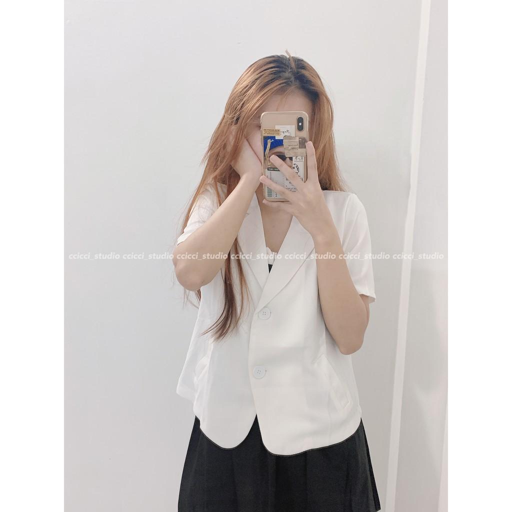 Blaze Áo Khoác Vest Form Tay Ngắn Croptop Basic Ulzzang Mùa Hè