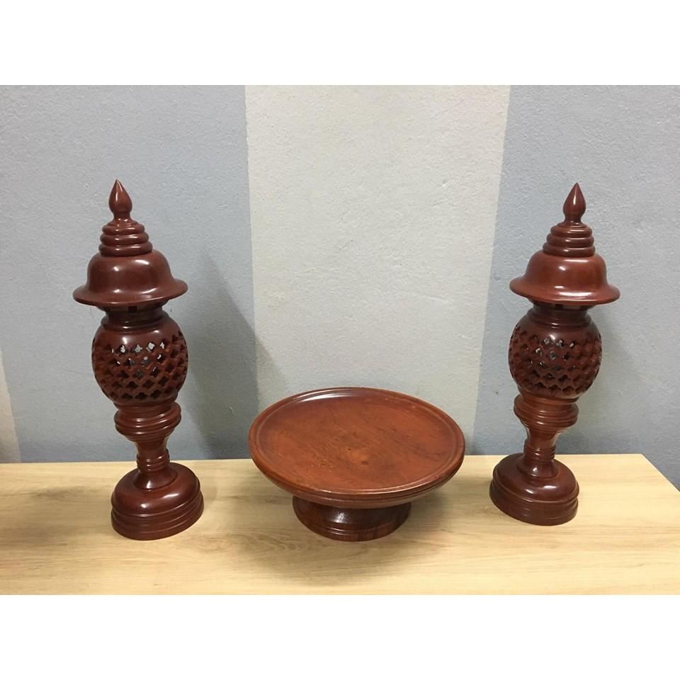 Đèn thờ gỗ xà cừ cao 48 cm