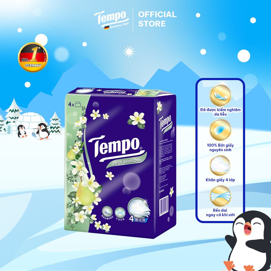 [LỐC 4 GÓI] Khăn giấy rút cao cấp Tempo Softpack - 4 lớp bền dai, an toàn cho da - Thương hiệu Đức (4 gói/Lốc)