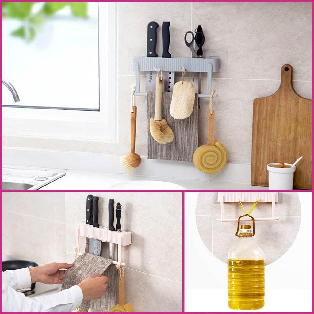 Giá Kệ Để Dao Kéo Kiêm Giá Treo Khăn Nhà Bếp Gắn Tường Thông Minh