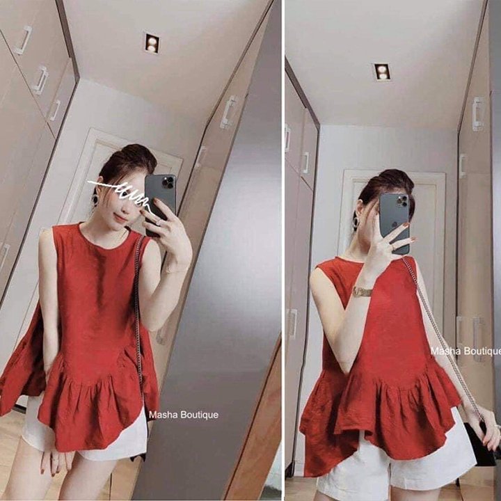 Bộ Đũi Cực Xinh Tiểu Thư Áo Kiểu Dáng Peplum Đuôi Bèo Nữ Tính Kèm Quần Short Trắng Đũi Mịn Mát Cho Mùa Hè