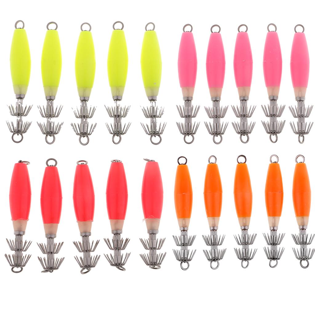 20 Chiếc Nước Mặn Mồi Câu Cá, Mực Jig Móc Cam/Đỏ/Hồng/Vàng
