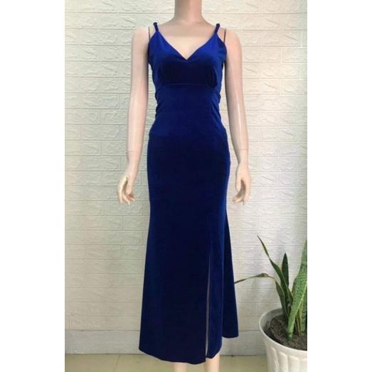 ĐẦM MAXI NHUNG 2 DÂY XẺ TÀ