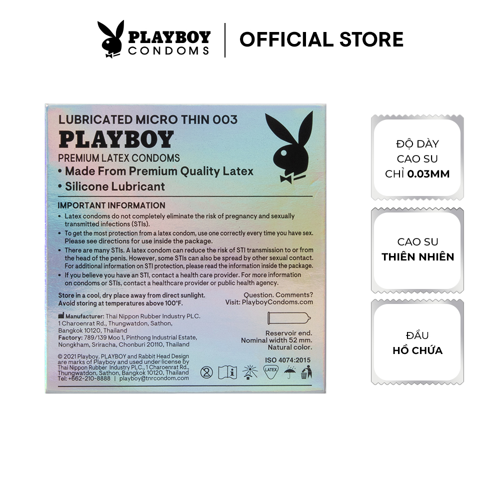 Bộ 2 Bao Cao Su PLAYBOY 003 MICRO-THIN Hộp 3 Cái