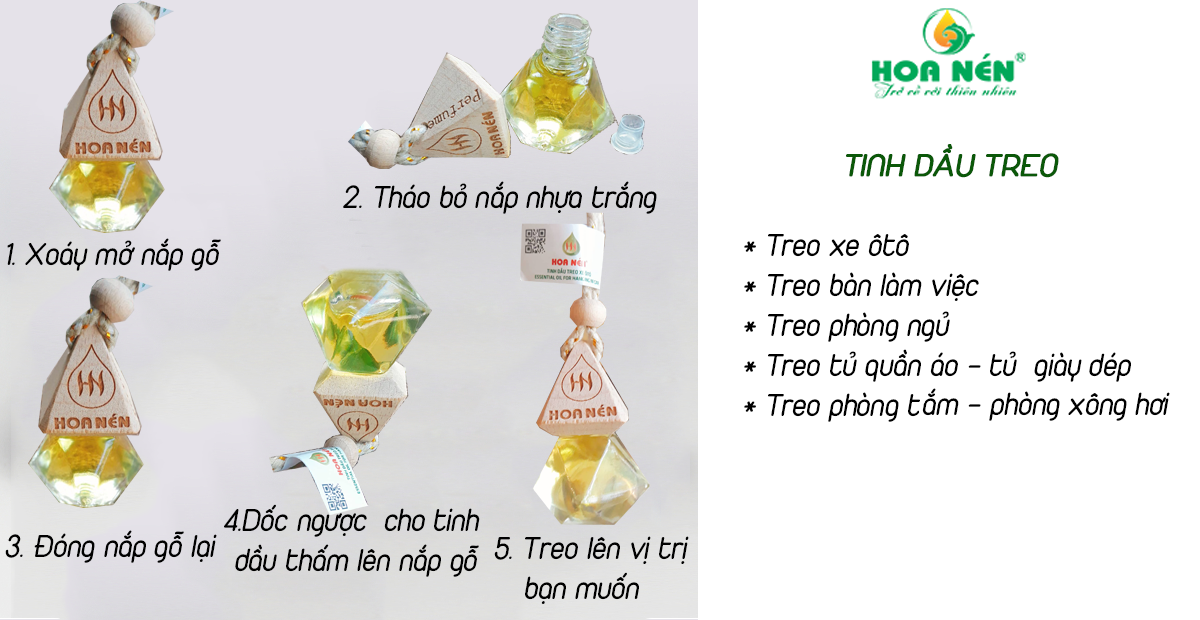 Tinh dầu treo Oải hương nguyên chất 8ml - Hoa Nén - Vegan - Thư giãn, làm thơm, chống say xe
