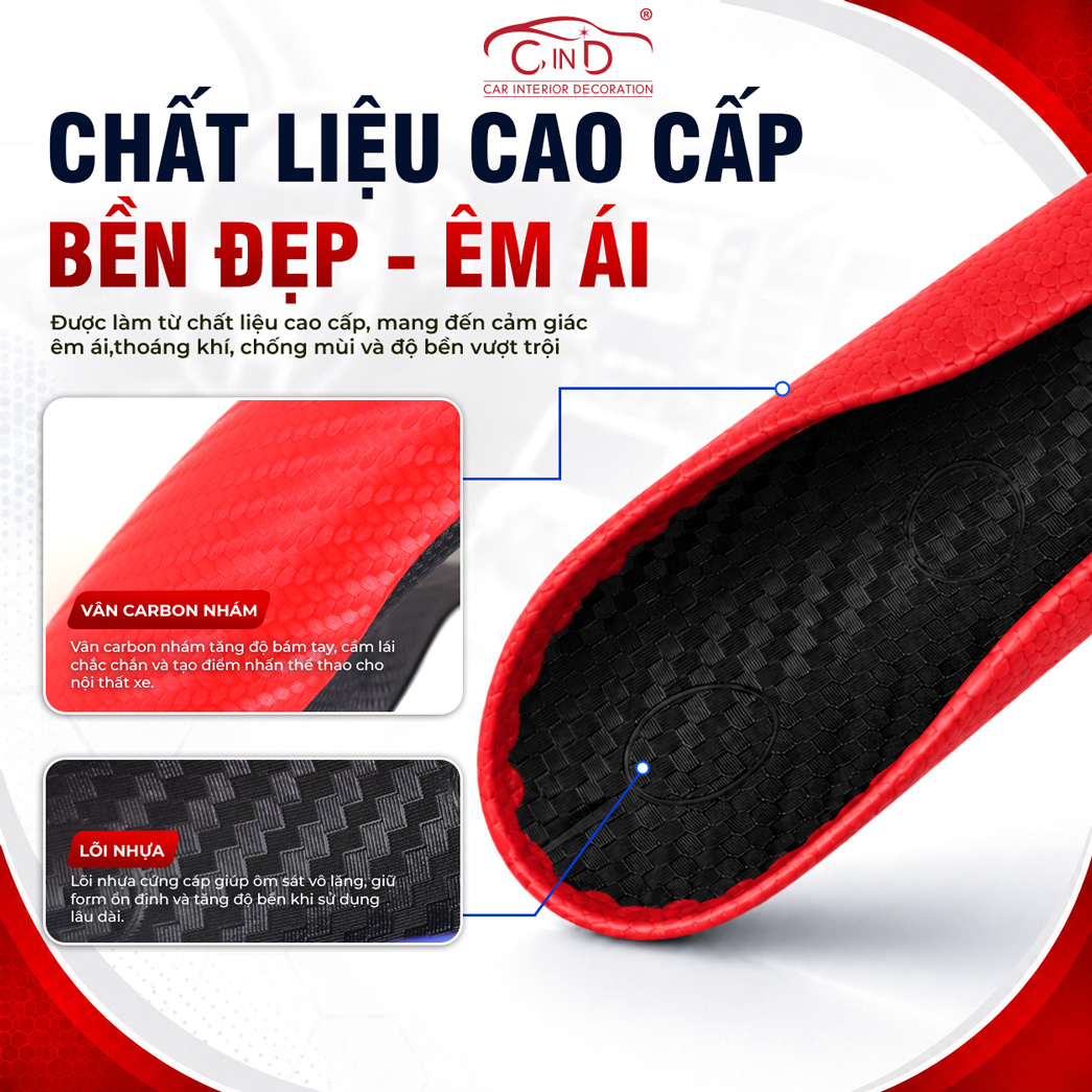 Ốp Bọc Vô Lăng CIND Carbon Nhám Thể Thao Mỏng Nhẹ Chống Trượt Phù Hợp Nhiều Dòng Xe
