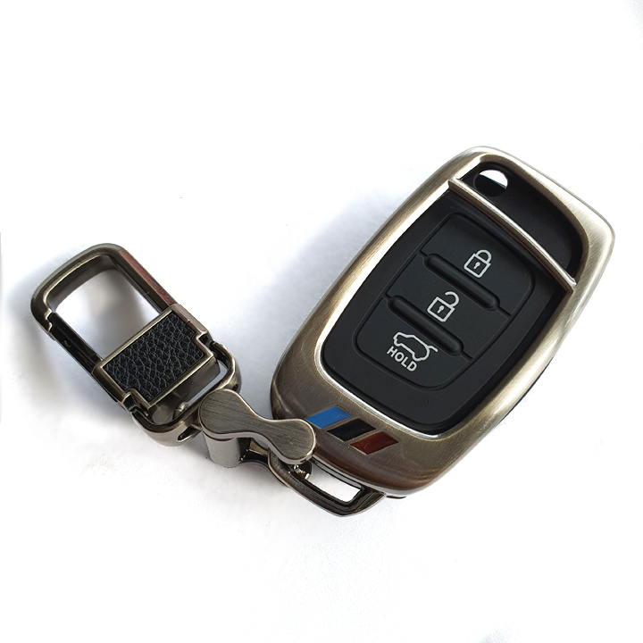 Ốp bảo vệ chìa khóa xe Hyundai 3 nút bằng inox cao cấp sang trọng PKXH-145