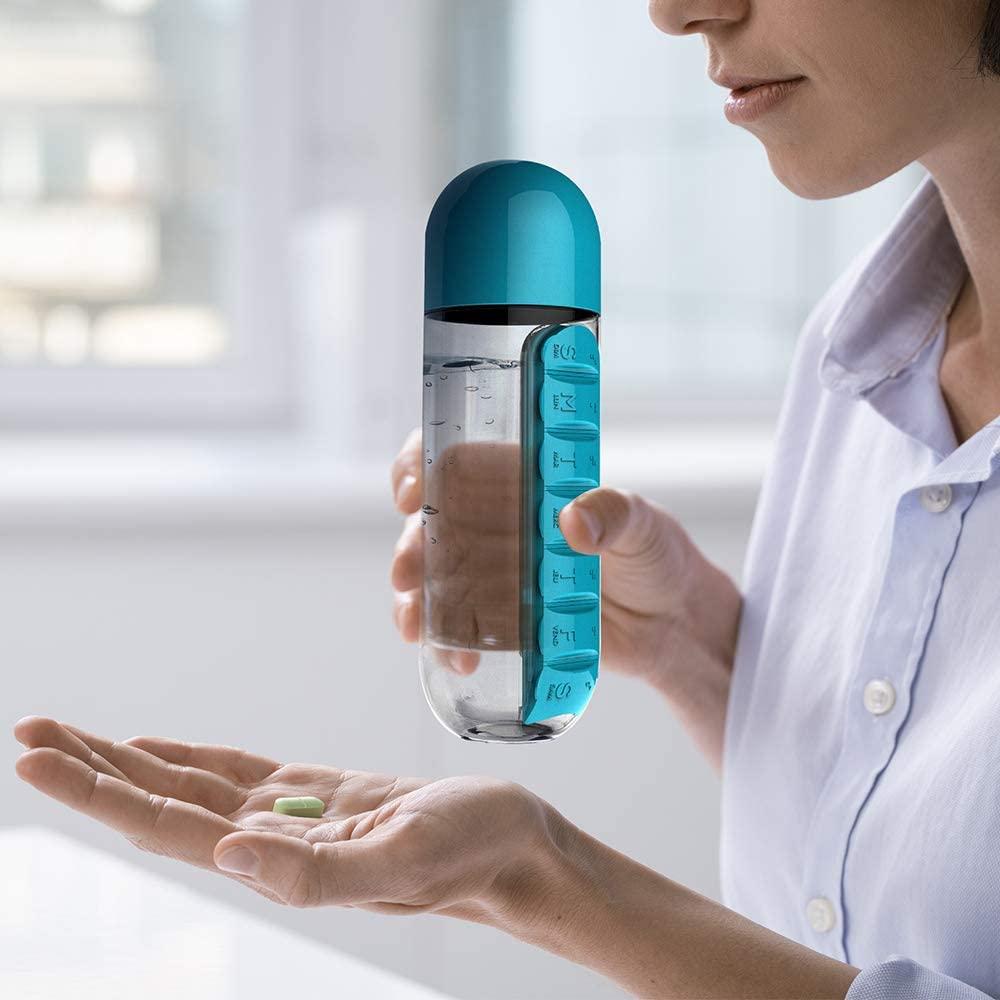 Hộp Đựng Bảo Quản Thuốc 7 Ngăn Anaeat Tích Hợp Bình Và Cốc Uống Nước 2 Trong 1 600ml